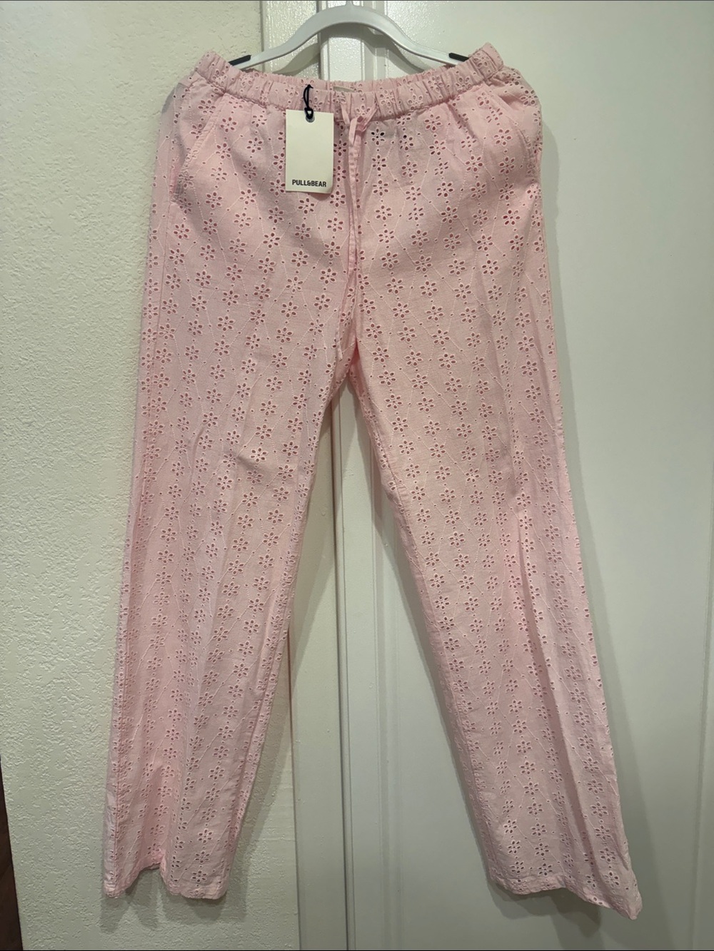Pull&Bear Light Pink Eyelet Wide-Leg Pants